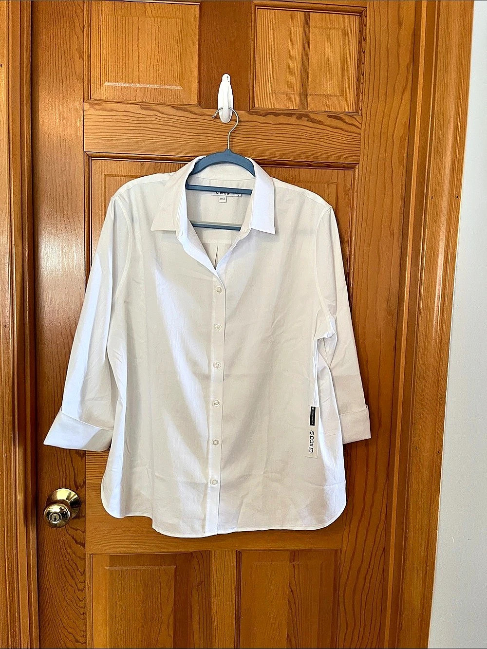 Chico's No-Iron Stretch Shirt Button Down White Large
